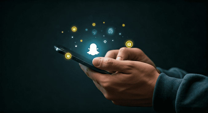 alt_text: Osoba z telefonem w jasnym otoczeniu korzystająca z Snapchata, pokazująca sposoby odbudowy dni.