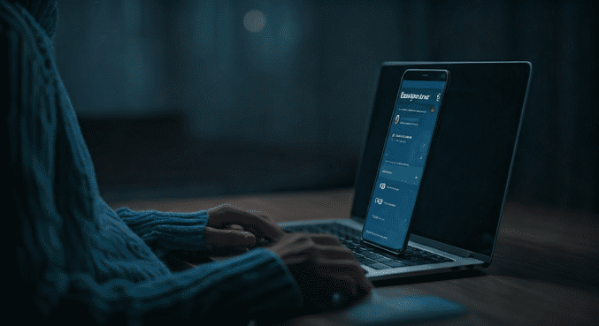 alt_text: Osoba przy komputerze myśli o usunięciu konta Badoo, z naciskiem na prywatność i opcje odzyskania.